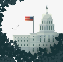 树叶丛里的美国白宫矢量图素材