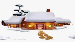 万家灯火冬天雪地里的房子高清图片