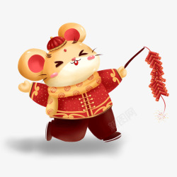 庆祝过年鼠年可爱老鼠放鞭炮高清图片