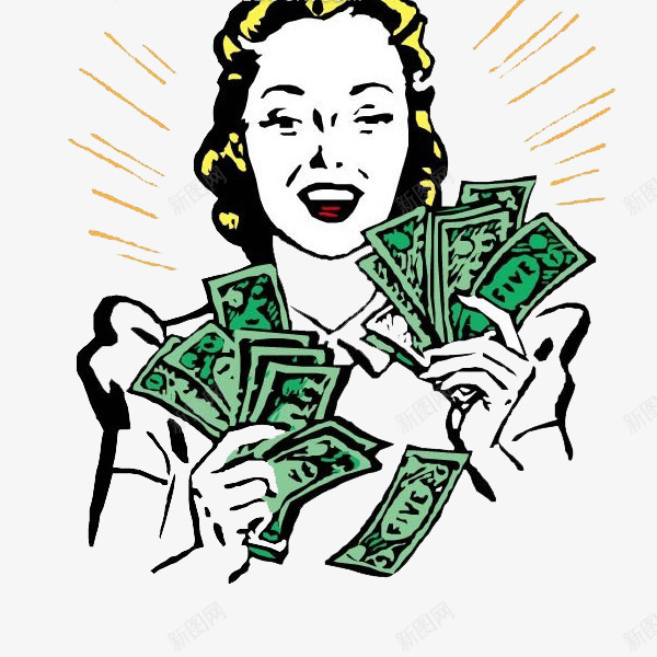 拿着钞票的女士png免抠素材_88icon https://88icon.com 卡通 可爱 女士 开心 手拿钞票 手绘 纸币 钞票 高兴