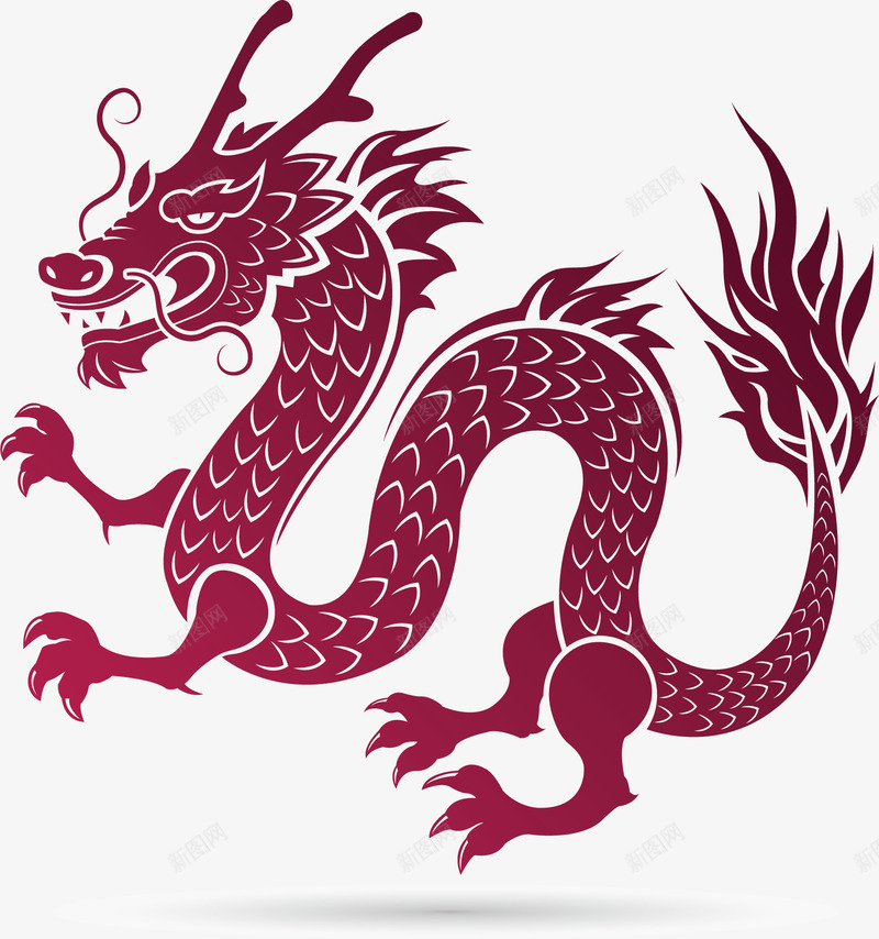紫红色中国风龙纹矢量图ai免抠素材_88icon https://88icon.com 中国风 中国龙 矢量png 矢量图 祥龙图案 紫红色 紫红龙纹 线条龙纹 龙纹