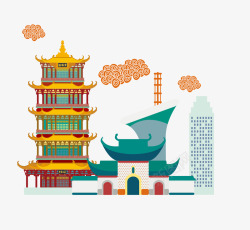江南旅游海报世界建筑景点元素湖北武汉黄高清图片