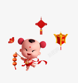 春节节素材中国风传统福娃春节元素高清图片