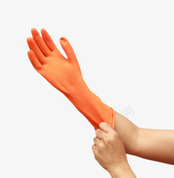用手去传带橙色塑胶手套素材
