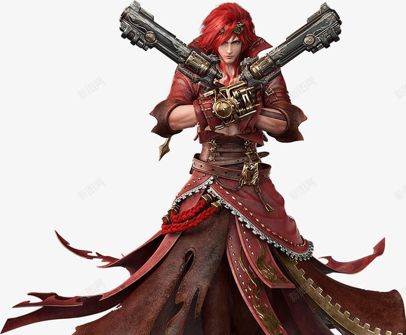 拿双枪的红发男子手绘png免抠素材_88icon https://88icon.com 男子