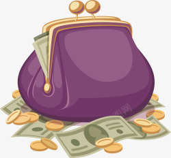 紫色的钱包和金币矢量图素材