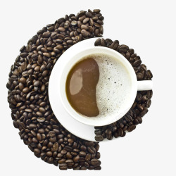 咖啡豆和咖啡杯组成的太极图形素材