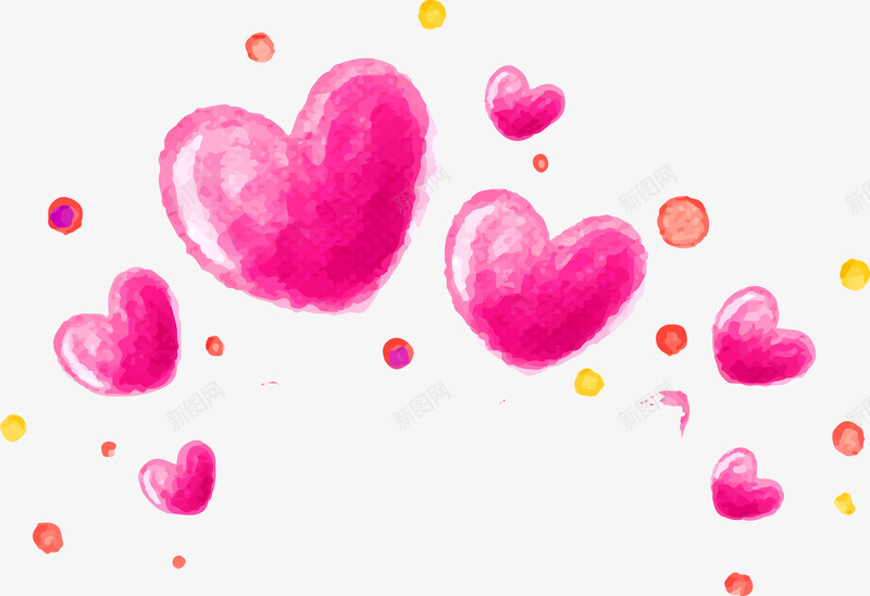 玫红色水彩漂浮爱心png免抠素材_88icon https://88icon.com 婚姻 婚庆 水彩心形 浪漫 漂浮爱心 爱情