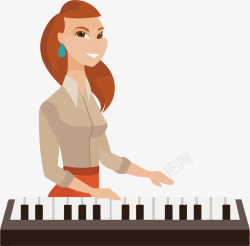 手按键盘卡通弹钢琴的女人透明高清图片