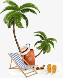 夏季椰子手绘躺椅高清图片