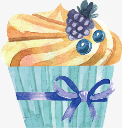 爱心纸杯手绘水彩纸杯蓝莓蛋糕矢量图高清图片