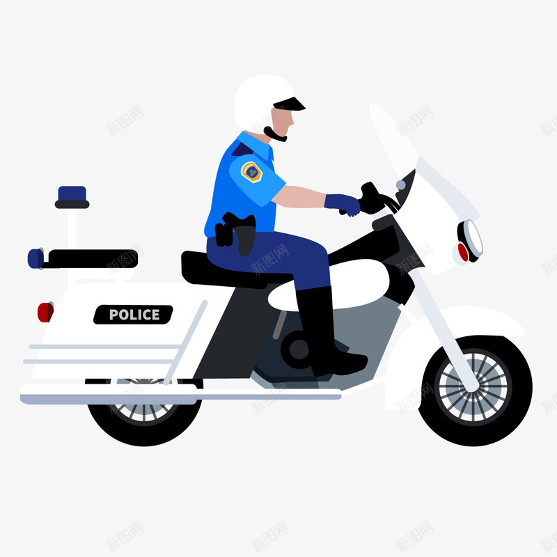 一个开着警用摩托的警察矢量图ai免抠素材_88icon https://88icon.com 交通规则 交通警察 交通警察卡通 出勤 扁平化 执勤 摩托 矢量图