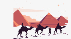 埃及沙漠行走的骆驼矢量图素材