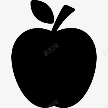 水果水彩画苹果的黑色剪影与叶图标图标