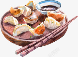 煎饺水彩手绘传统煎饺高清图片