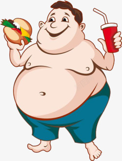 汉堡可乐薯条卡通人物大肚腩贪吃的胖子高清图片