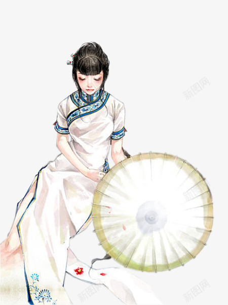 白色旗袍执伞美女古风手绘png免抠素材_88icon https://88icon.com 仙侠美女 古风 旗袍 旗袍展示 白色 美女