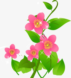 手绘粉色春季小花绿叶素材