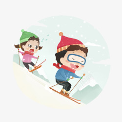 雪天滑雪的2个小孩素材