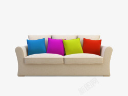 米色沙发与彩色抱枕素材
