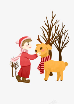 冬天帽卡通圣诞老人和小鹿插画高清图片