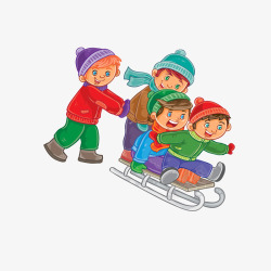 一群玩雪橇的小孩矢量图素材