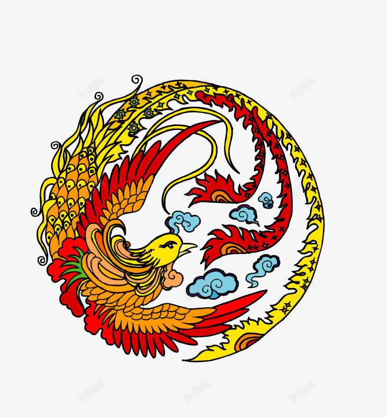 中国风喜庆凤凰图案矢量图ai免抠素材_88icon https://88icon.com 凤凰 动物 古典 喜庆国风 国风 图案 彩色 矢量图