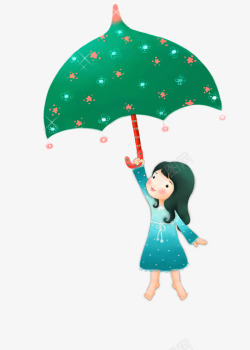 卡通小女孩撑伞飞行素材