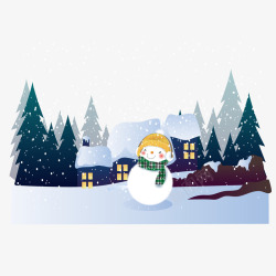 冬季插画手绘冬季下雪场景插画矢量图高清图片