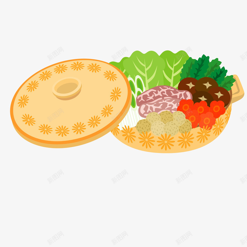 冬天食物火锅图矢量图ai免抠素材_88icon https://88icon.com 免抠图 冬天 火锅 肉 青菜 食物 香茹 矢量图