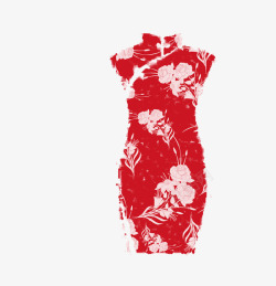 印花样式围巾红色印花旗袍高清图片