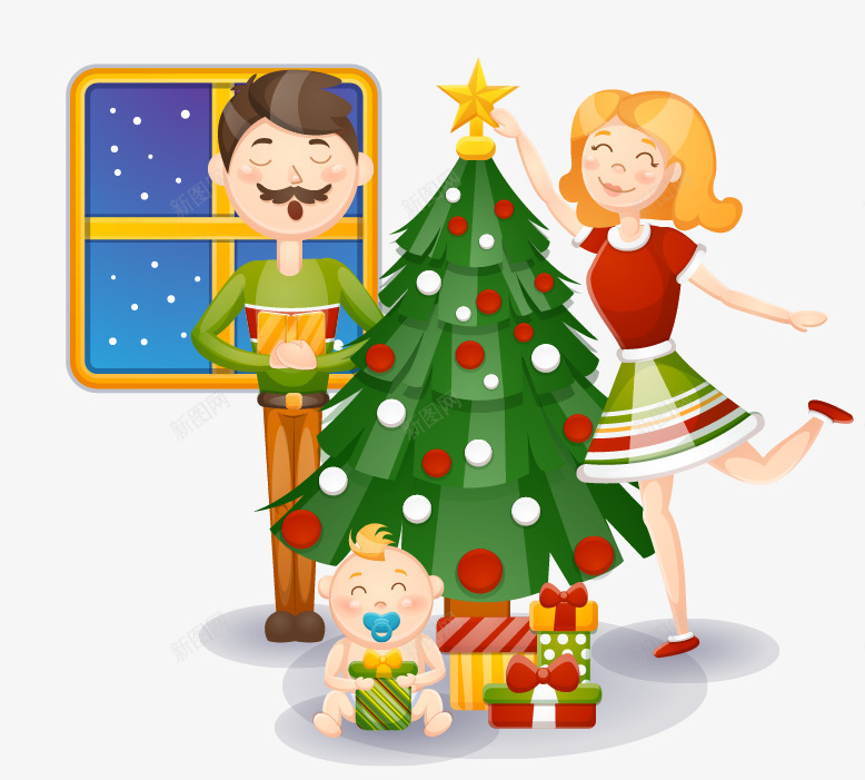 卡通一家人欢度圣诞节png免抠素材_88icon https://88icon.com 人物 卡通 喜庆 圣诞节 开心 扁平 温馨