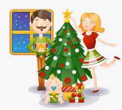卡通一家人欢度圣诞节素材