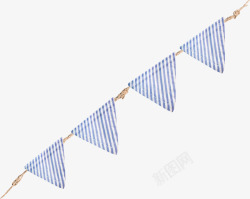 绳子上挂着蓝色的三角旗素材