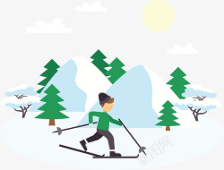 滑冰雪景冬季矢量图素材