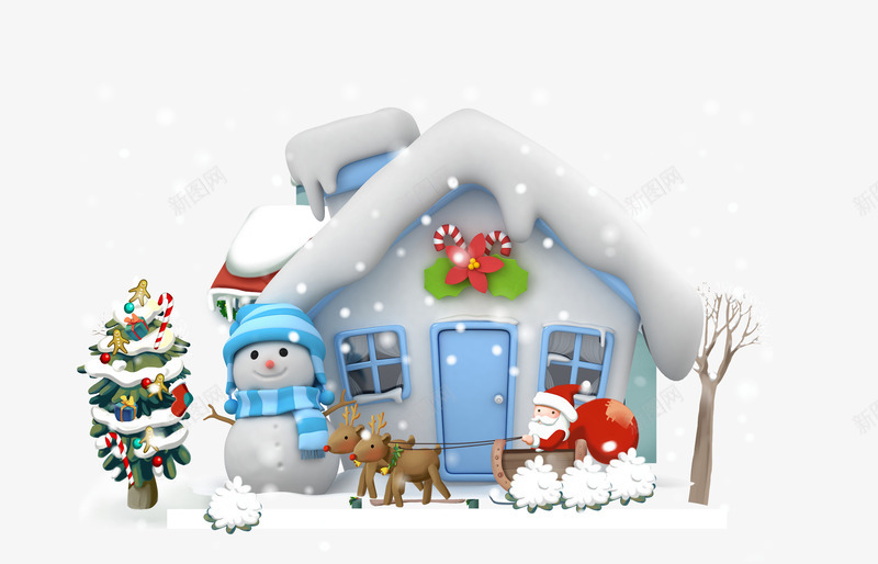 冬天的3D雪房子psd免抠素材_88icon https://88icon.com 3D 下雪 冬天 冬季 卡通 圣诞树 圣诞老人 手绘 立体 雪人 雪房子