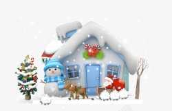 冬季圣诞树冬天的3D雪房子高清图片