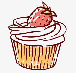 手绘奶油纸杯草莓水果蛋糕手绘蛋素材