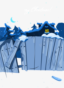 亮灯的屋子蓝色卡通圣诞雪屋高清图片