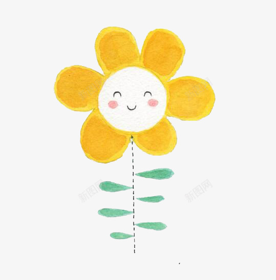 黄色太阳花png免抠素材_88icon https://88icon.com 一束太阳花 可爱 手绘 笑脸 绿叶 腮红 花朵