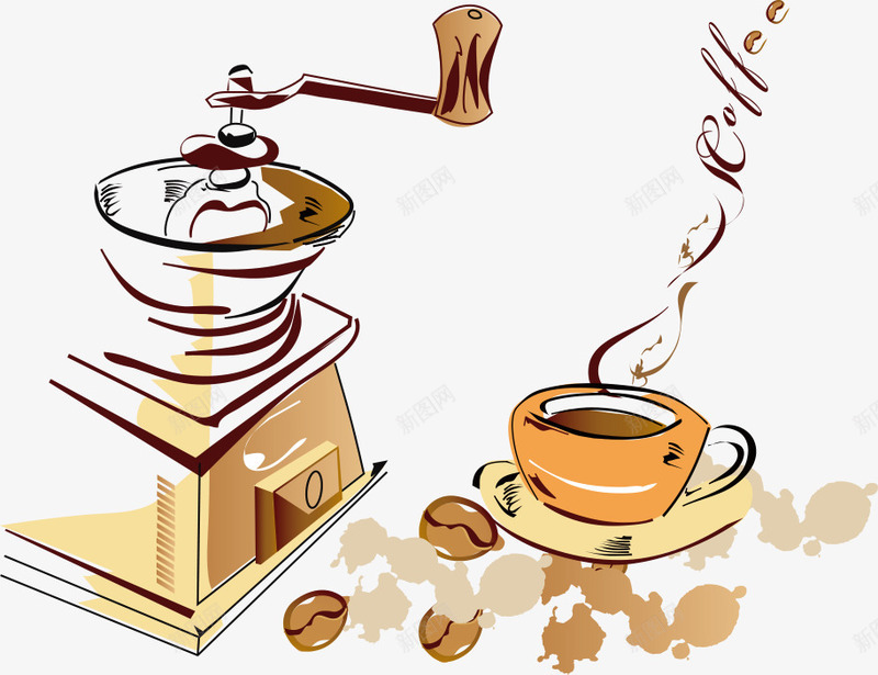 咖啡壶矢量图eps免抠素材_88icon https://88icon.com 咖啡 咖啡元素 咖啡壶 咖啡豆 杯子 矢量图 简笔咖啡豆