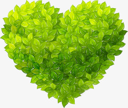 绿色精致手绘爱心树叶素材