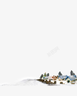 冬天白色雪地村庄房子素材