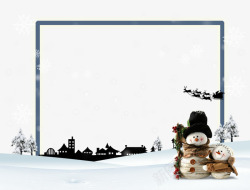 黑色雪花雪地里的雪人边框高清图片
