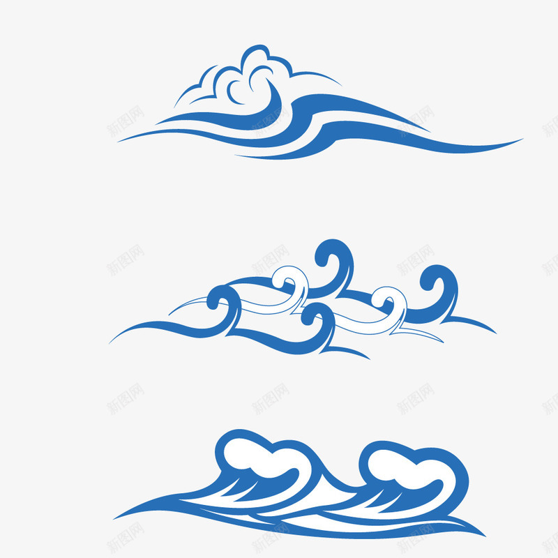 蓝色海纹浪花png免抠素材_88icon https://88icon.com 水纹 浪花 海纹 线条