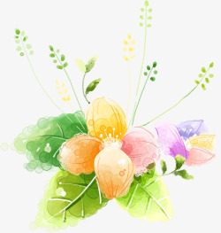 春天淡雅彩色水彩花朵素材