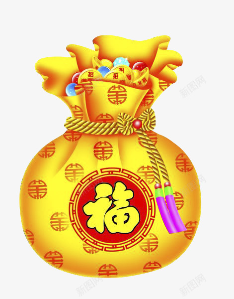 新年福袋png免抠素材_88icon https://88icon.com 拜年 福袋 艺术字 黄色