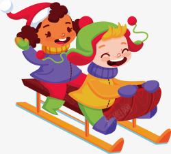 开心的孩子们开心坐雪橇的孩子们矢量图高清图片