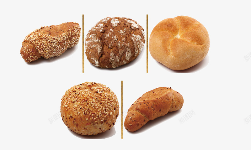 五种面包png免抠素材_88icon https://88icon.com 宋米面包 条形面包 花生碎面包 雪花面包