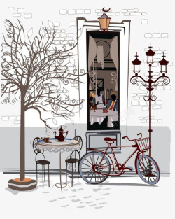 休闲生活方式咖啡馆外的单车高清图片